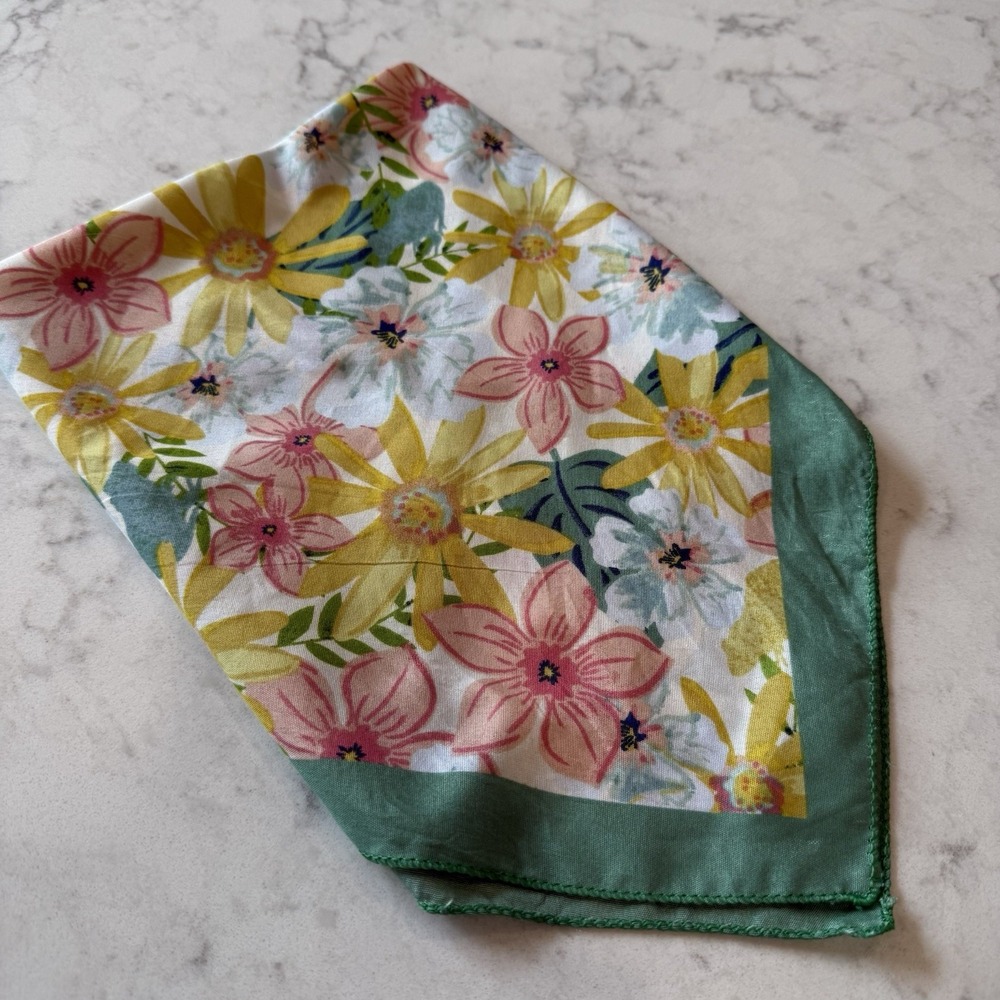 Scarf Spring Summer Floral Green Pastel Pink Yellow Blue Navy Approx 20x20"
